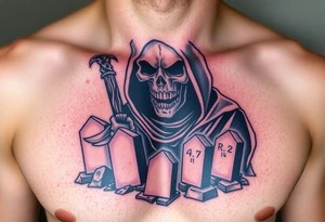 grim reaper with tomb stones tattoo idea