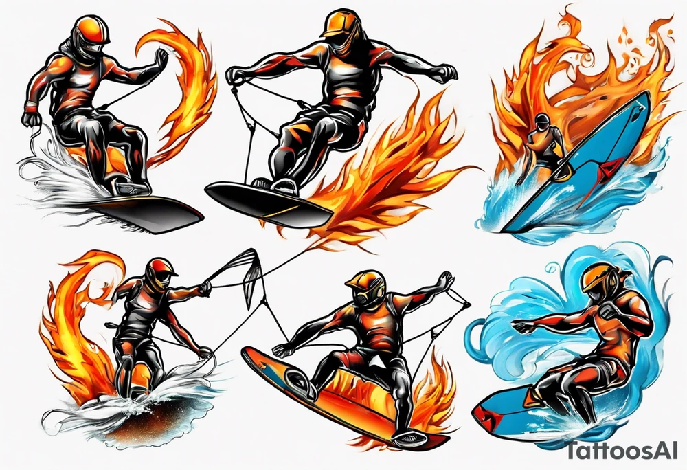 Kitesurfing tricks in fire tattoo idea