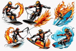 Kitesurfing tricks in fire tattoo idea