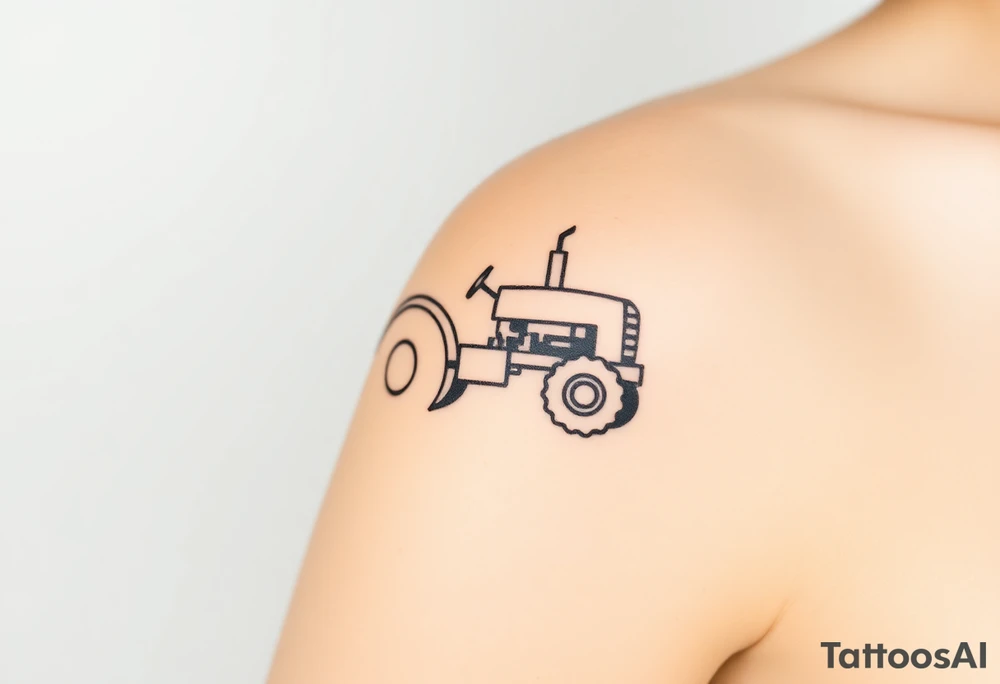 A simple black line-art tractor outline, forming a continuous, elegant shape tattoo idea