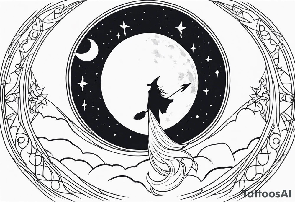 dark fantasy moon by cliff held by a witch tattoo idea