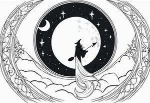 dark fantasy moon by cliff held by a witch tattoo idea