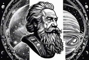 Spartan, outer space, Einstein, physics, writing, sleeve tattoo tattoo idea