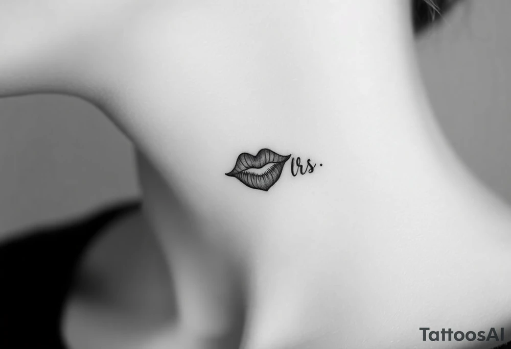 kiss mark tattooed on the neck with the initials lrs beside it tattoo idea