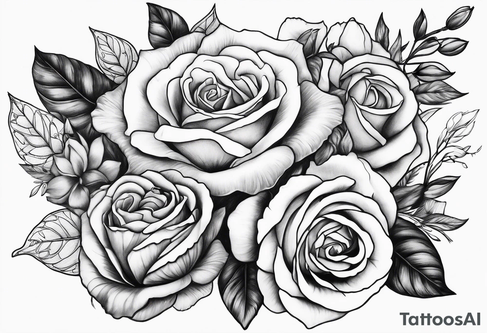 large floral with roses and lilac tattoo idea