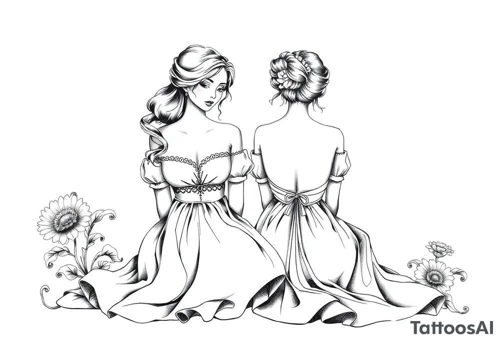 Two girls with dress sitting next tattoo idea