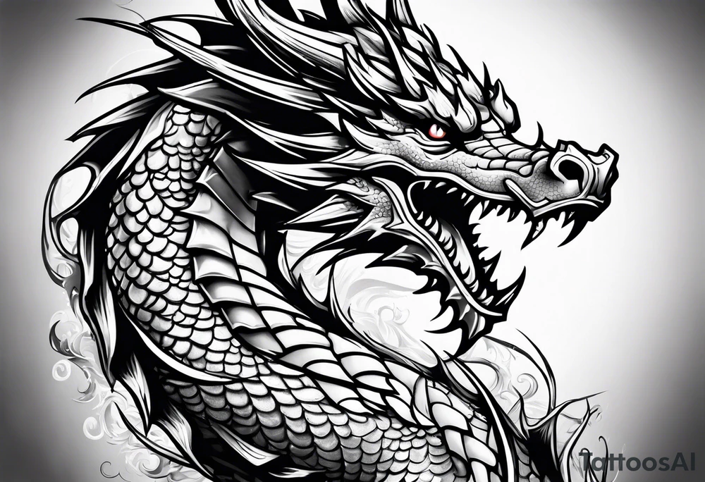 dragon with metal armor tattoo idea