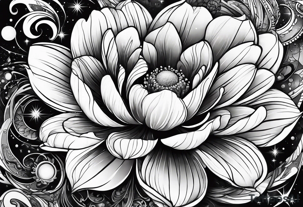 Cosmic space flower tattoo idea