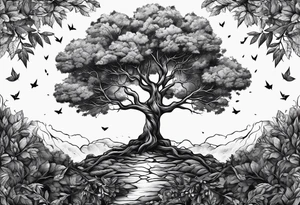 tree where leaves have fallen off only on one side tattoo idea
