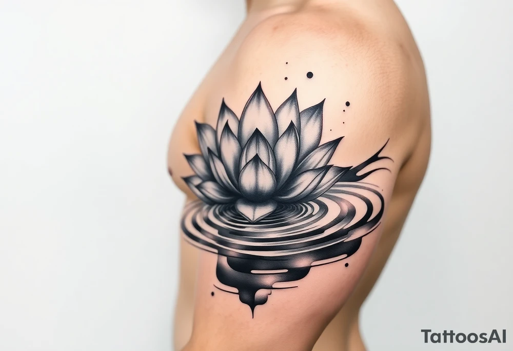 serene lotus flower emerging from sacred waters with ripples tattoo idea