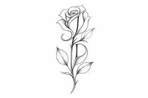 Intertwined J and D hidden within rose petals and leaves. less details more minimalist tattoo idea