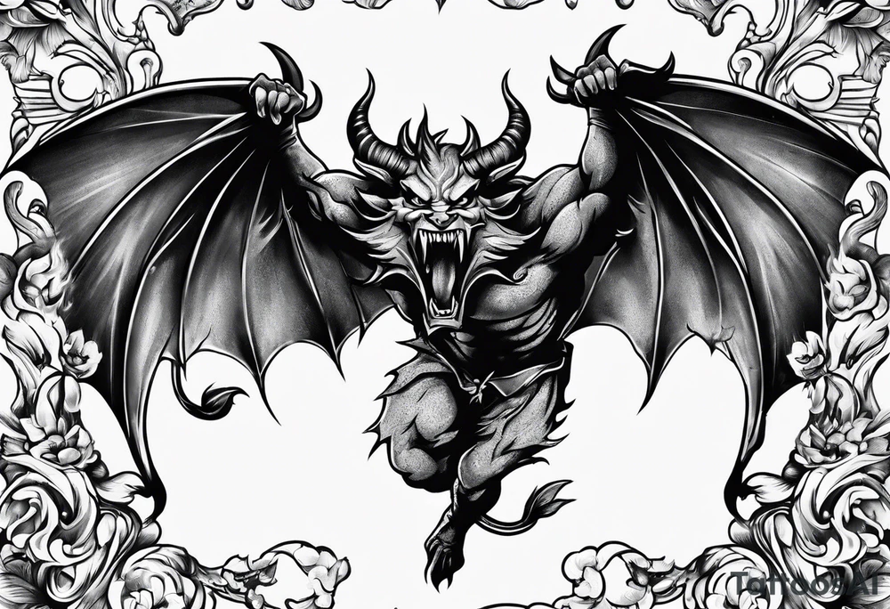 Devil fighting upward tattoo idea