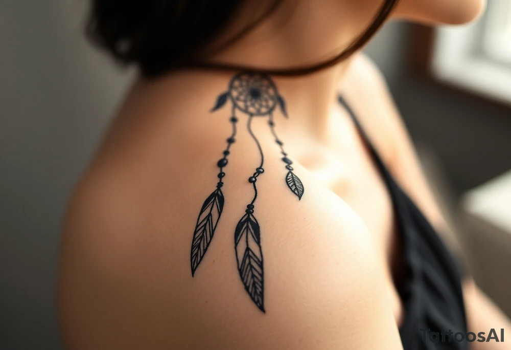 native dreamcatcher with flowing feathers and sacred beads tattoo idea