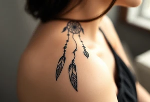 native dreamcatcher with flowing feathers and sacred beads tattoo idea
