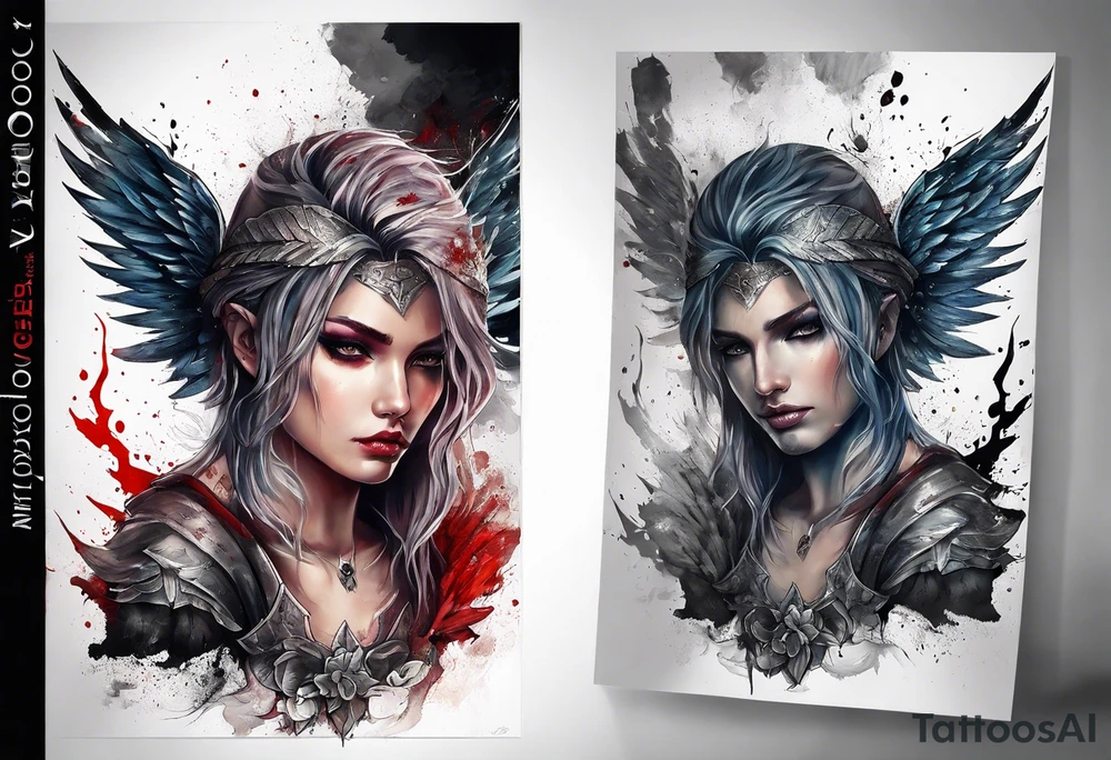 Angel warrior bloody tattoo idea