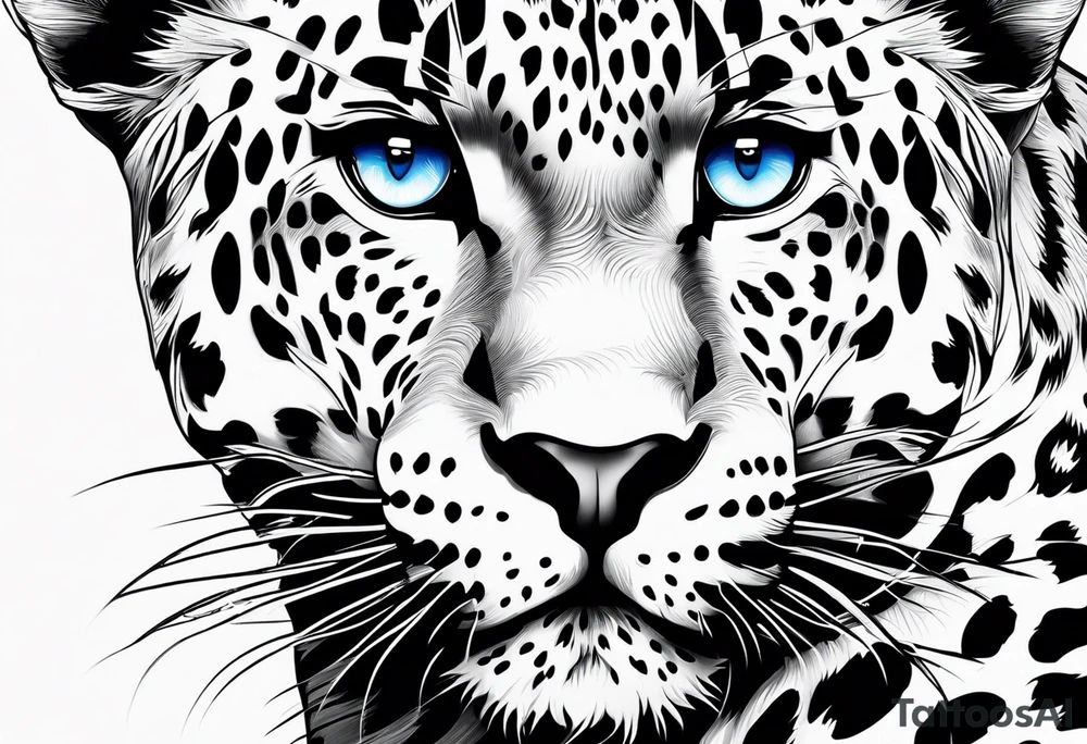 you leopard with blue eyes walking tattoo idea
