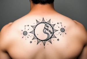 celestial sun and moon embrace with constellation patterns tattoo idea