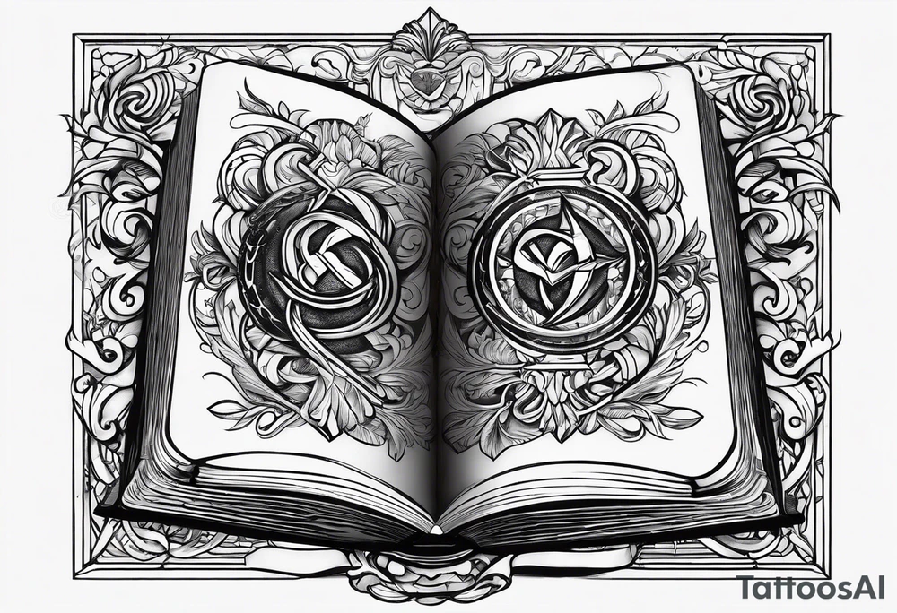 Twin flame symbol with a book. Lines only. tattoo idea