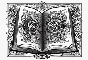 Twin flame symbol with a book. Lines only. tattoo idea
