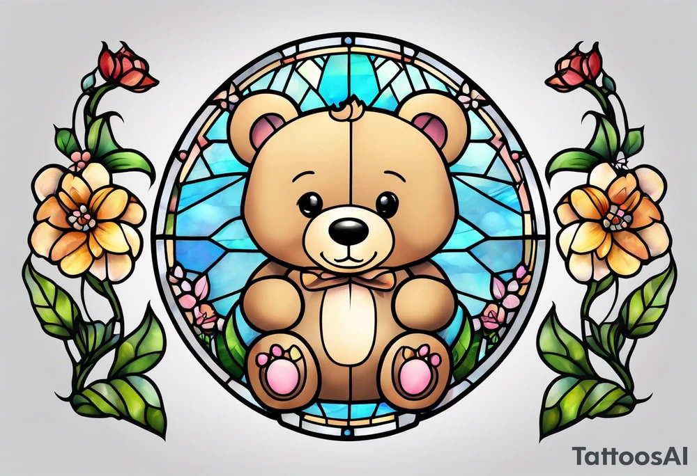 Cute teddy bear stained glass tattoo idea