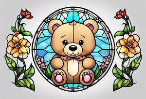 Cute teddy bear stained glass tattoo idea