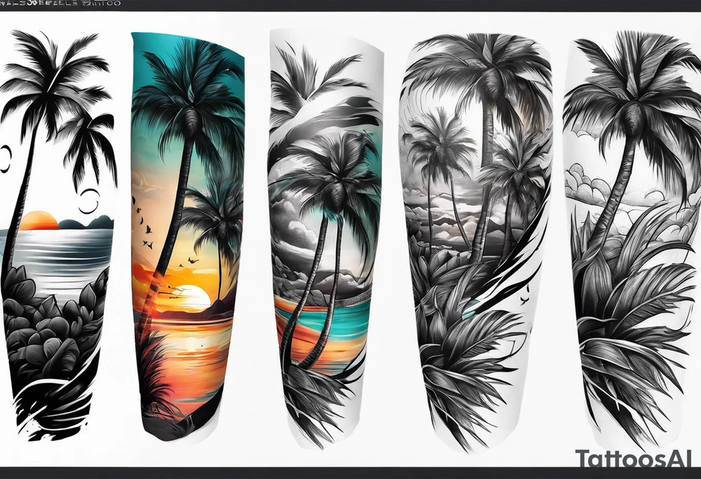 palm tree sleeve tattoo idea