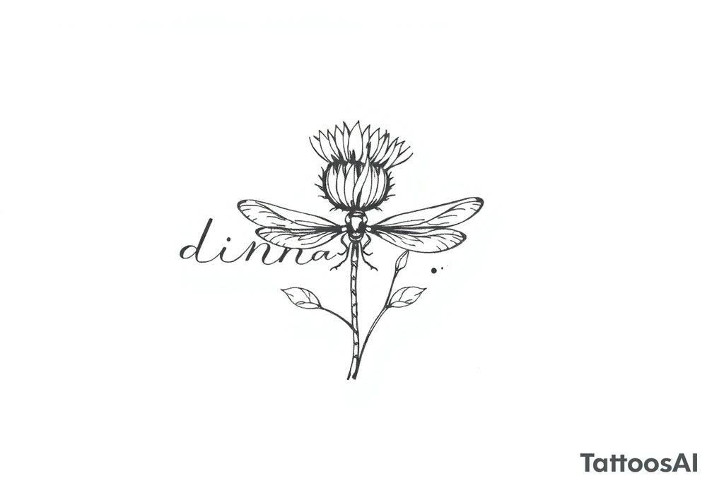 minimaliste simple for hand thistle with dragonfly text : dinna fash tattoo idea