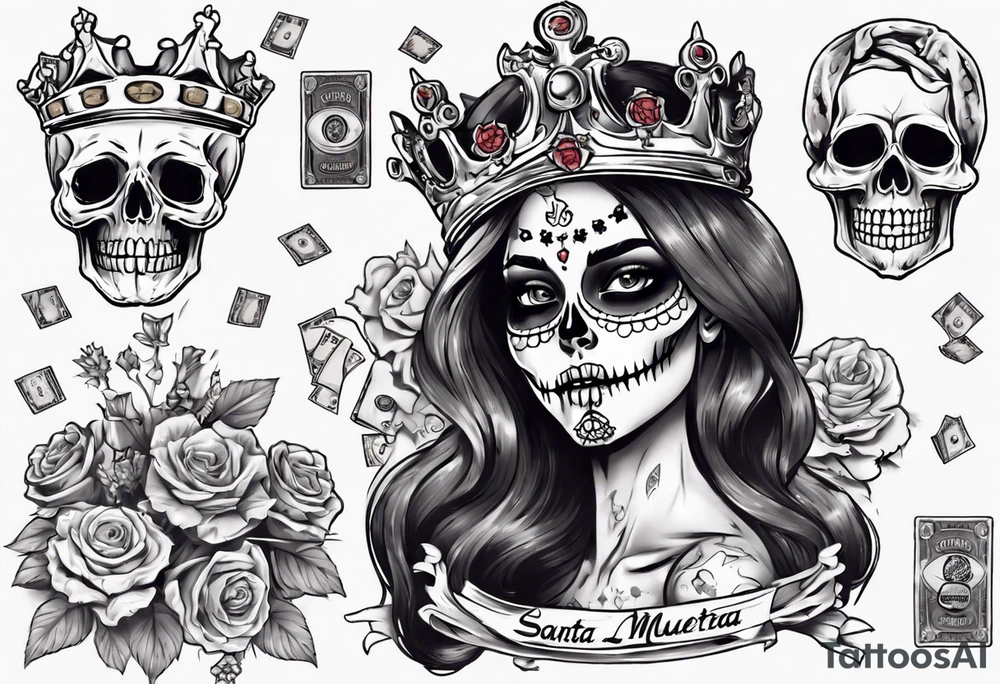 santa la muerta with money and crown
on the card tattoo idea