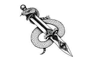 mystical snake coiled around an ancient dagger with jeweled hilt tattoo idea