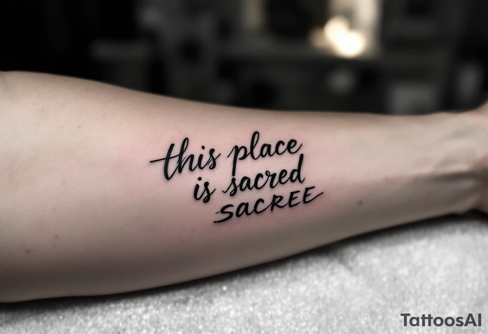 Hand written writing that says “this place is sacred” tattoo idea