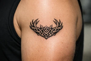 Caribou antler in Norse knot work open line concept stipple shading tattoo idea