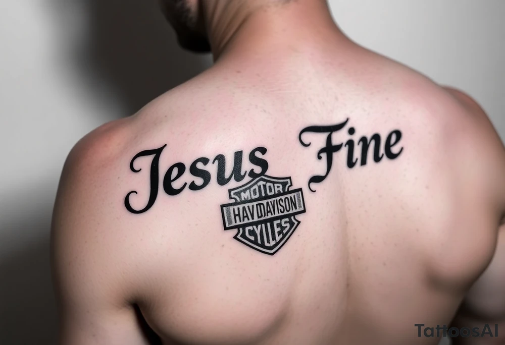 The words Jesus Fine And a Harley Davidson tattoo idea