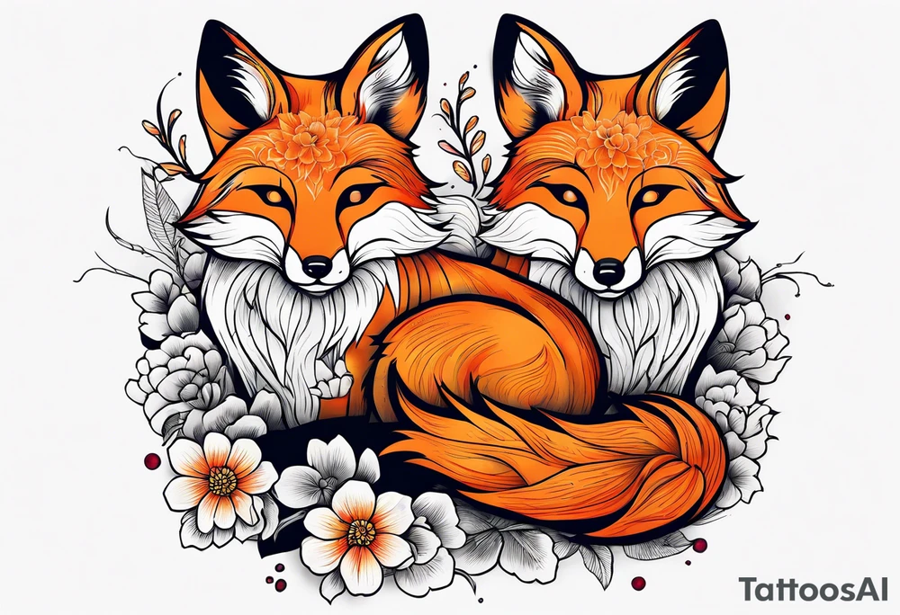 Foxes and flowers tattoo idea