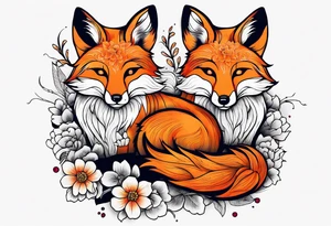 Foxes and flowers tattoo idea