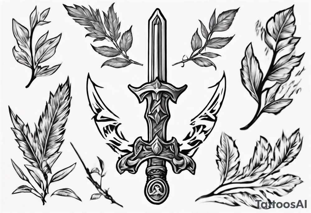 A sword runs through a laurel leaf with the number 13 tattoo idea A sword runs through a laurel leaf with the number 13 tattoo idea