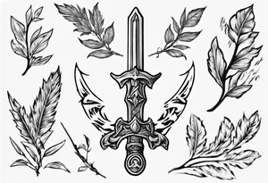 A sword runs through a laurel leaf with the number 13 tattoo idea
