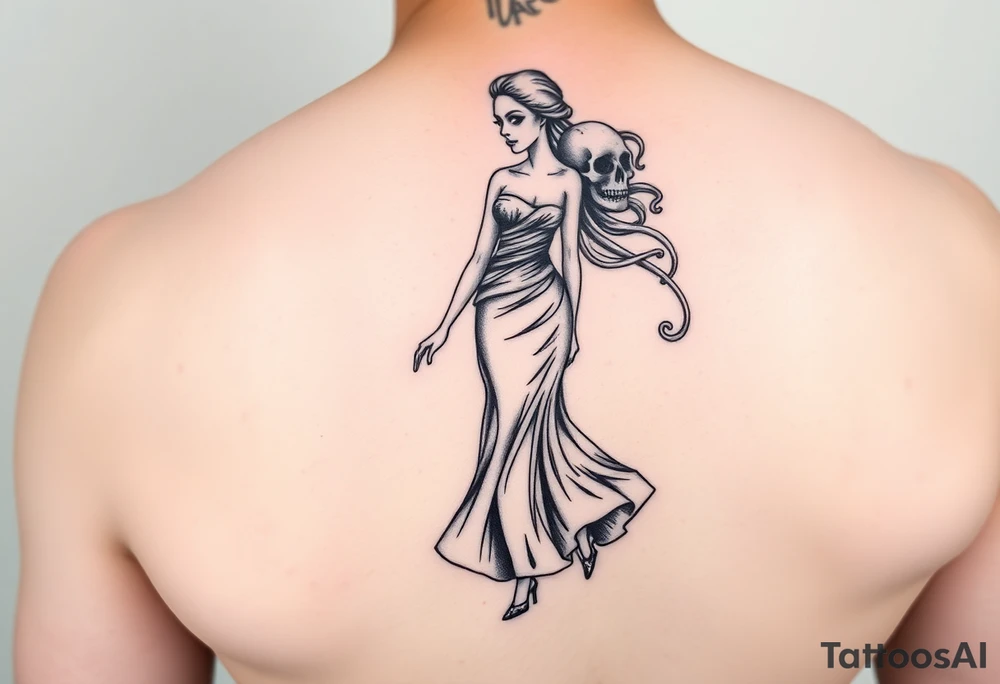Lady walking with skull tattoo idea