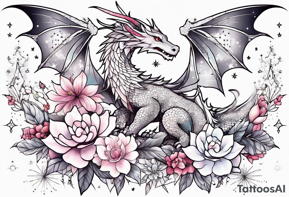 Constellation, wing , snow , cross , dragon female japan kawaii , flower tattoo idea