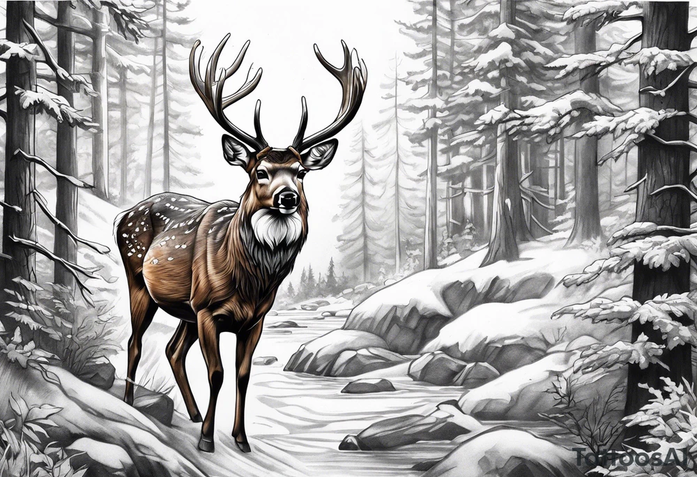 deer forest tattoo idea