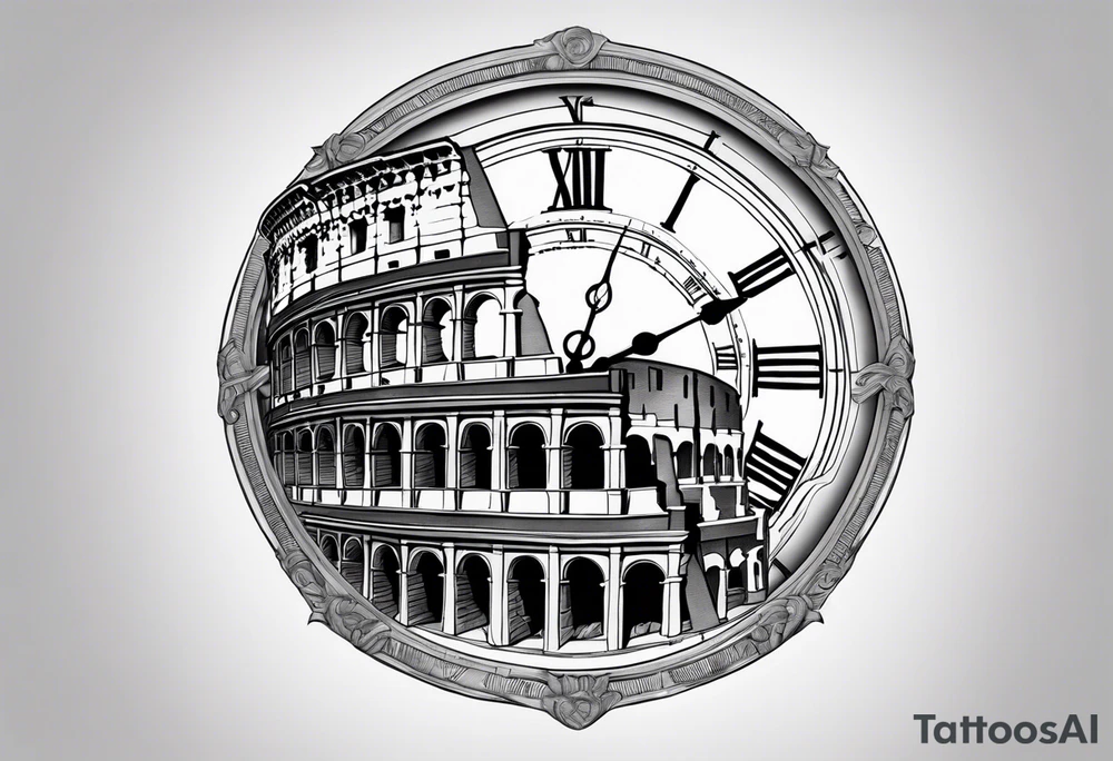 Roman colosseum with clock tattoo idea