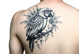 I want to create a complex tattoo to surround an existing tattoo of a very colorful parrot on my right bicep tattoo idea