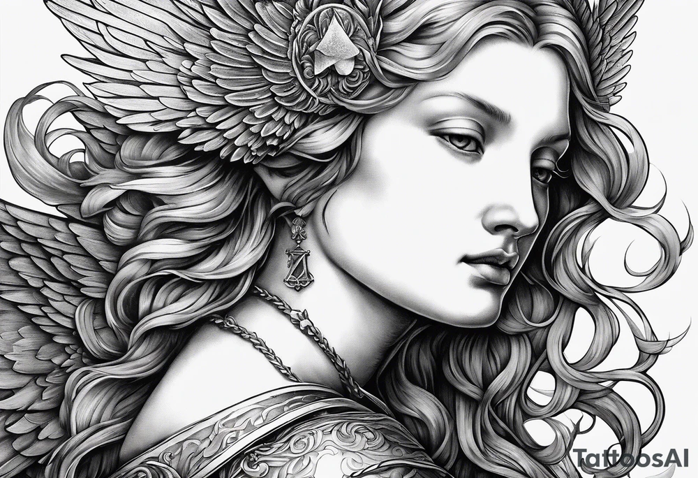 an angel engraving in the style of Albrecht Dürer tattoo idea