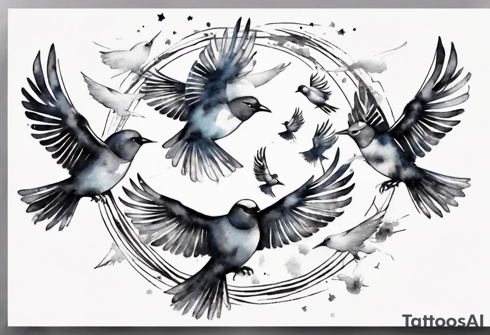 shoulder tattoo with light rays with birds flying free among the clouds, round shape, 3d effect tattoo idea shoulder tattoo with light rays with birds flying free among the clouds, round shape, 3d effect tattoo idea