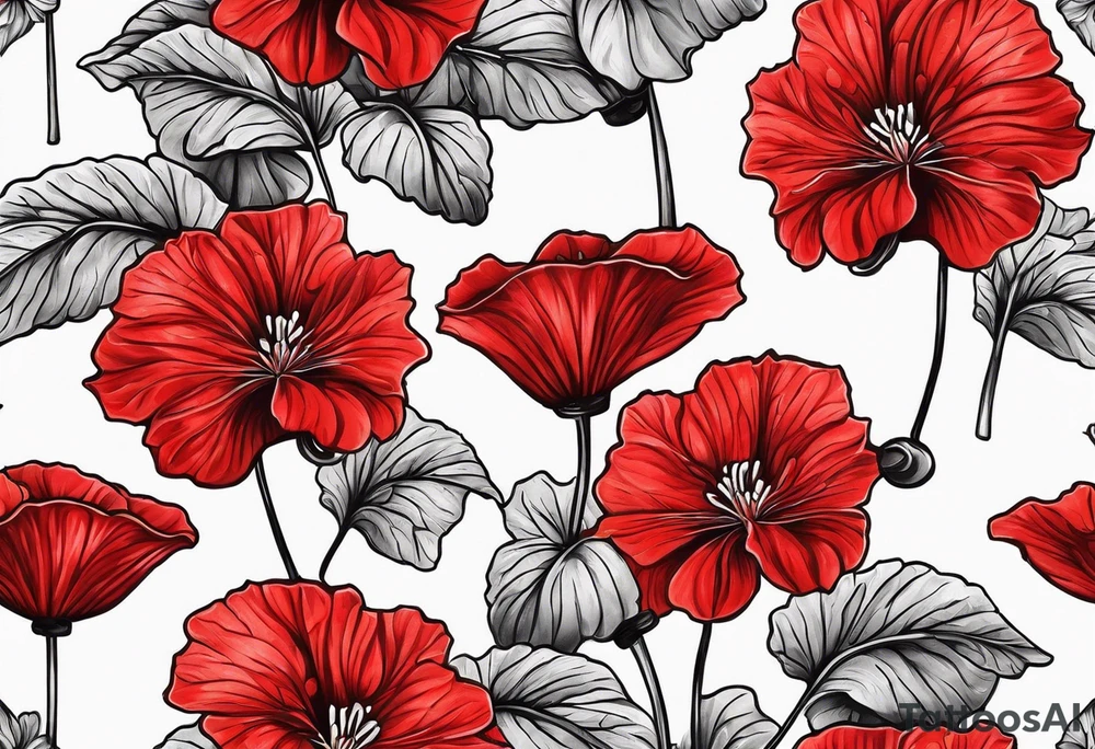 Umbrella with red geraniums printed tattoo idea