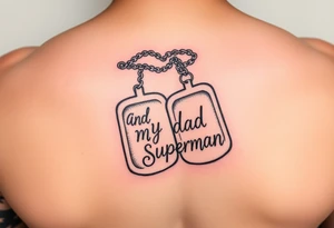 in pencil led draw "Marine soilder, my dad, my superman" inside the dogtags tattoo idea