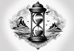 Make time count. watch and sand flying around hourglass tattoo idea