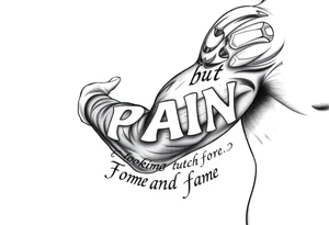 Gangster tattoo with the text” nothing but pain stuck in this game lookin for Fortune and fame” tattoo idea