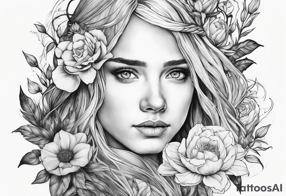 Lord of the rings with floral design tattoo idea