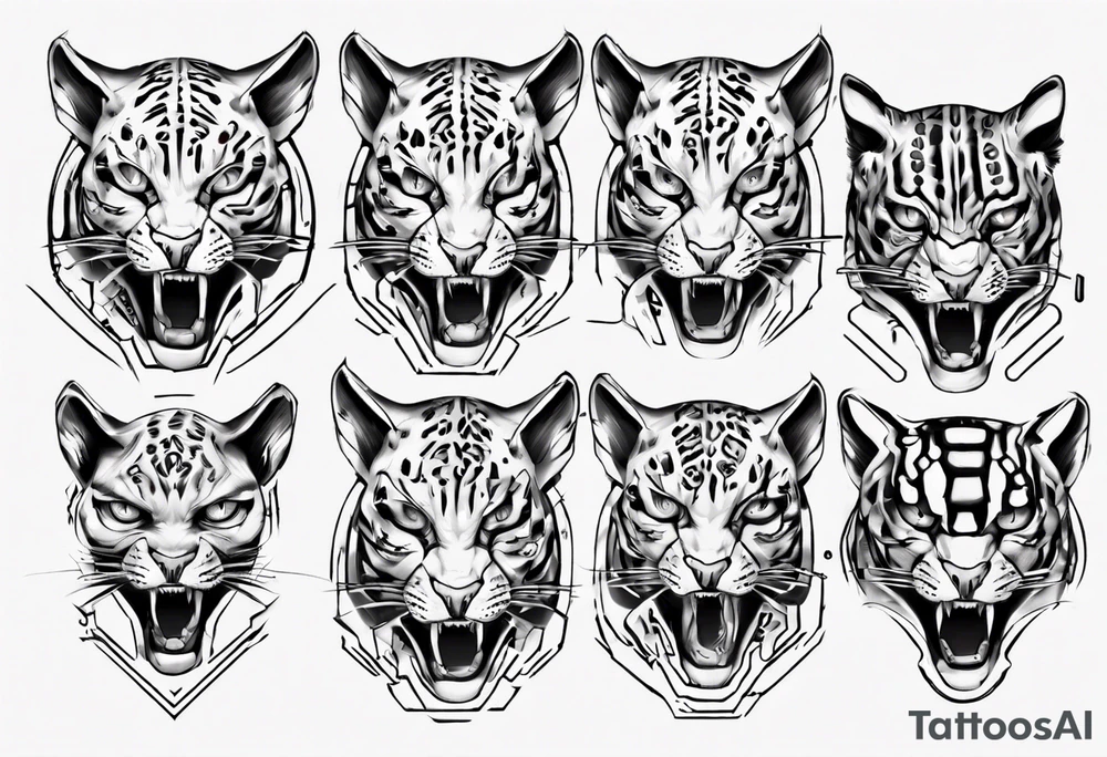 cybernetic ocelot full body roar tattoo idea