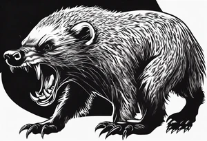 Angry, snarling, detailed honey badger facing in front tattoo idea